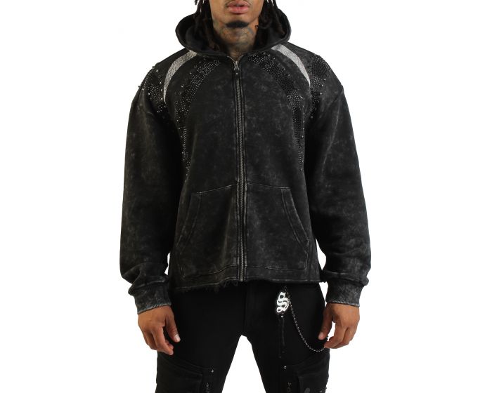 SMOKE RISE Rhinestone Zip Hoodie FO26S449SK-BLK - Karmaloop