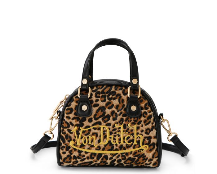 VONDUTCH Leopard Vegan Pony Hair Cheetah Bowling Bag VDBB-1001LEO