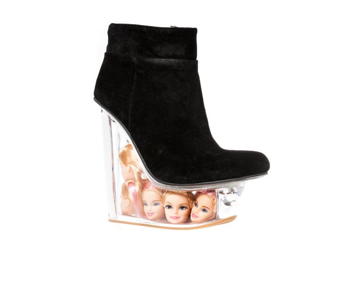 JEFFREY CAMPBELL The Icy Shoe in Black Suede and Doll Heads ICY-DOLL ...