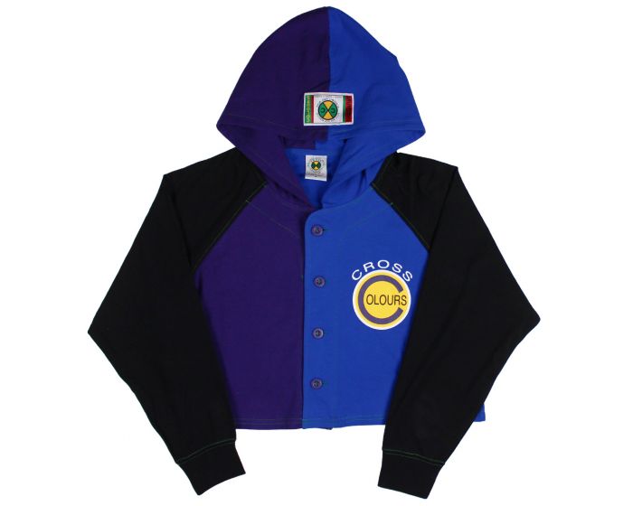 CROSS COLOURS Color Block Baseball Crop Jacket Purple/Blue CL18310FSH