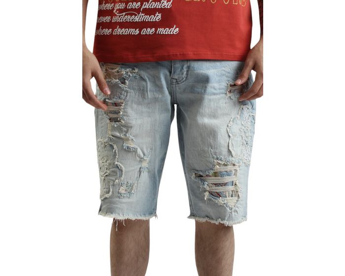Smoke Rise Palermo Cut out Denim Shorts JS25214SK-PBLUE - Karmaloop