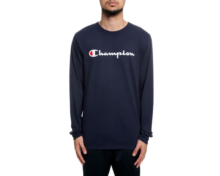 CHAMPION The Heritage Champion Script Long Sleeve in Oxford Navy GT47 ...