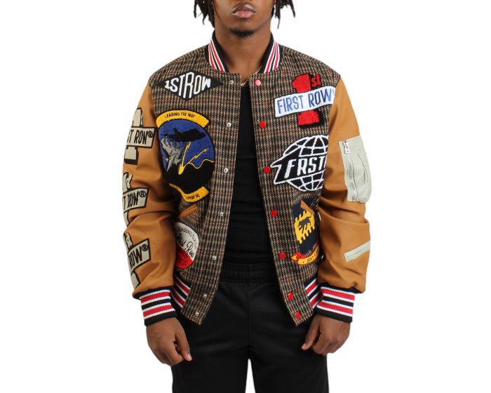 FIRST ROW Houndstooth Varsity Jacket FRJ0075-BROWN - Karmaloop