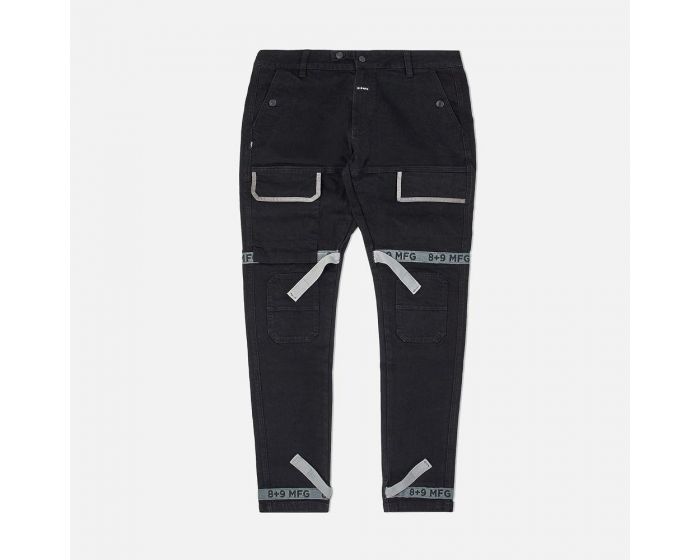 8&9 MFG CO. Strapped Up Slim Jeans Jet Black Grey Straps PSSTRBDA