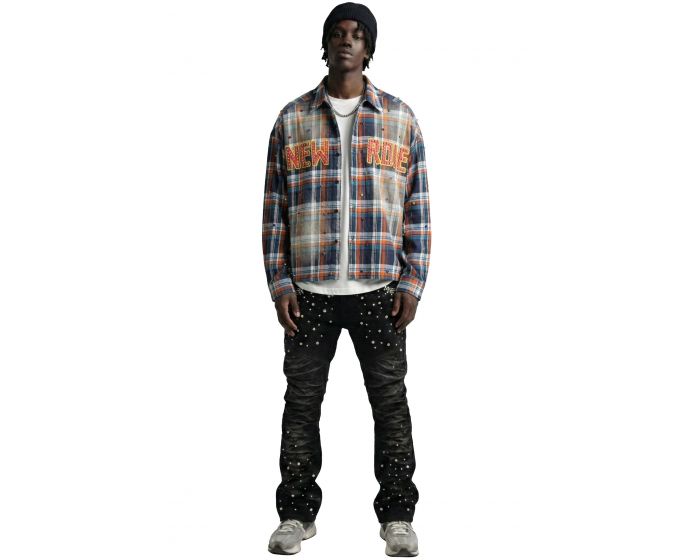 KLEEP SUIFU Long Sleeve Washed Flannel Crop Top Button Down Shirt