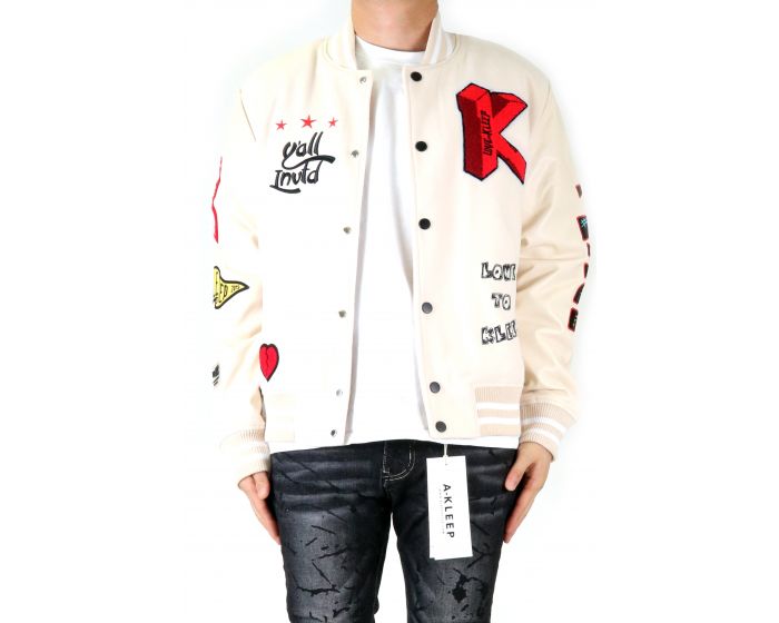 Klp Boxy KLEEP VUE Men's Melton Body with Faux Leather Sleeve Varsity Jacket KLP ...