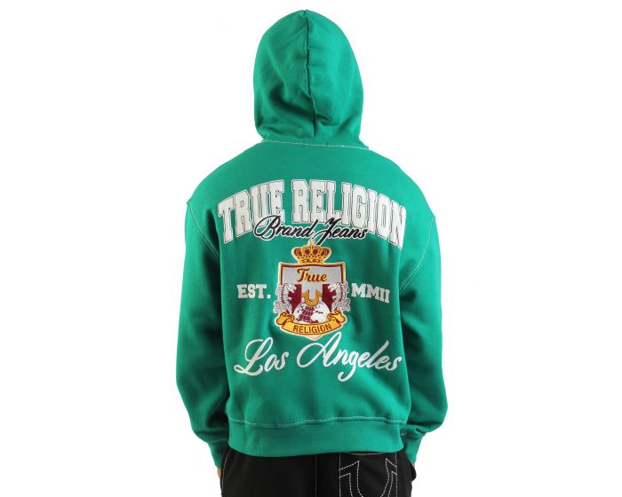 TRUE RELIGION Logo Crest Big T Boxy Zip-Up Hoodie 110150-3087