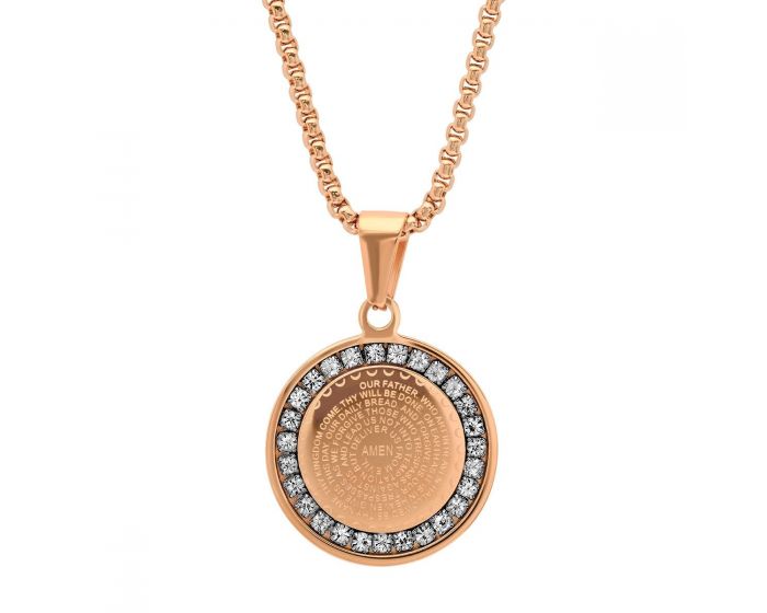 HMY JEWELRY Our Father Prayer Round Pendant With Simulated Diamonds 821 ...