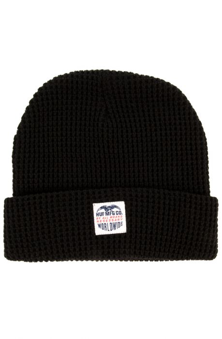 The Waffle Knit Badge Beanie in Black