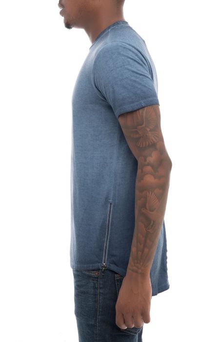 The Chroma Pigment Washed Side Zip Tee in Indigo