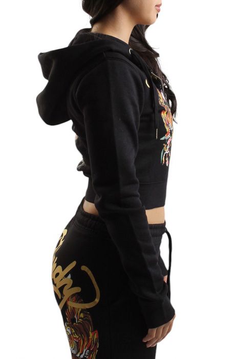 Tigers Orchid Black Crop Zip Hoodie