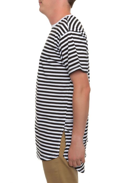 The Shoreman Triple Layer Elongated Striped Tee in White and Black