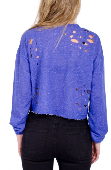 Daphne Distressed Crop Sweater in Blue
