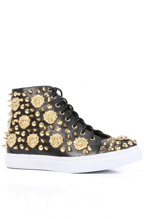 The Adams Lion Sneaker in Black and Gold