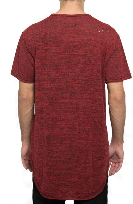 The Elongated Ripped Tee Contrast Zipper in Burgundy