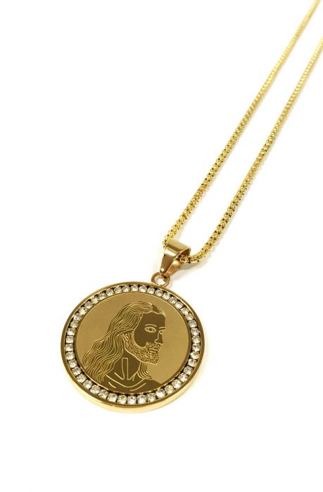 Stainless Steel Gold Iced Oot Jesus Medallion