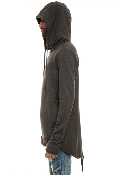 The Shao Khan Elongated Pullover Hoodie in Charcoal