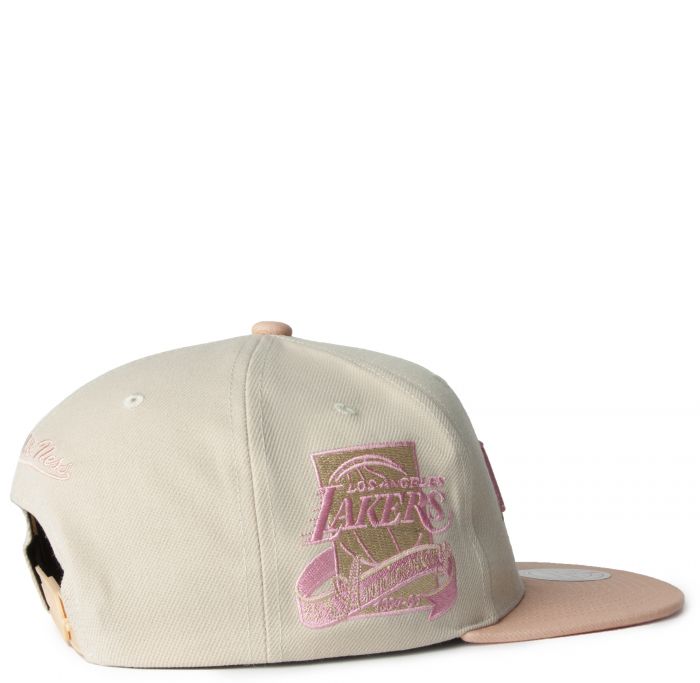 Mitchell and Ness Los Angeles Lakers Pink Under Script Snapback Hat Black