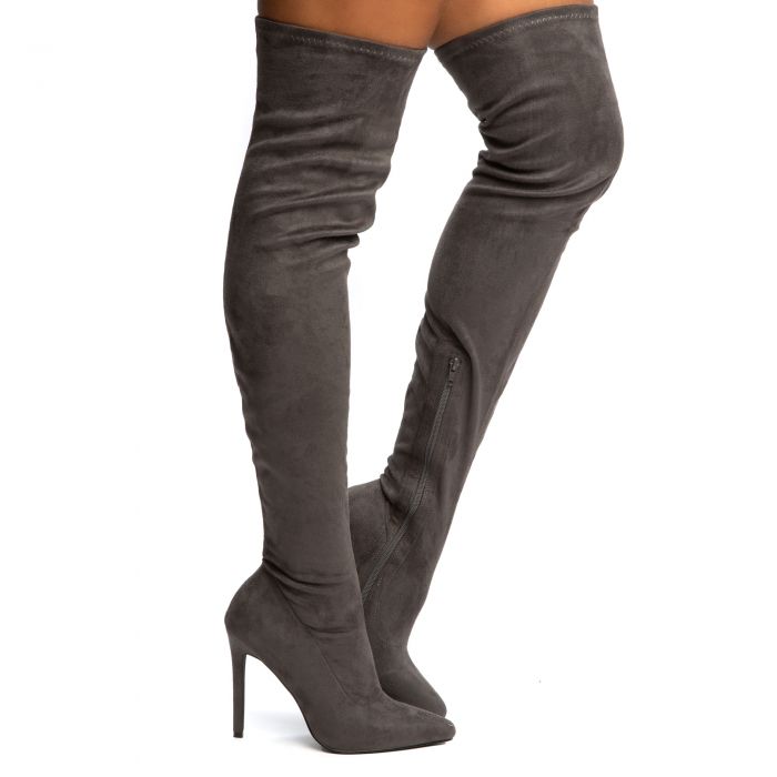 LILIANAS SHOES Gisele-7 Thigh High Heeled Boots GISELE-7-GRY - Karmaloop