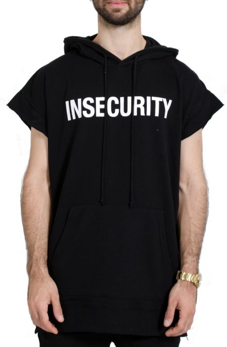 The French Terry Drop Shoulder Pullover Hoodie in Black