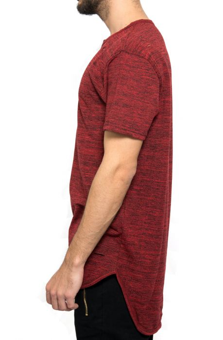 The Elongated Ripped Tee Contrast Zipper in Burgundy