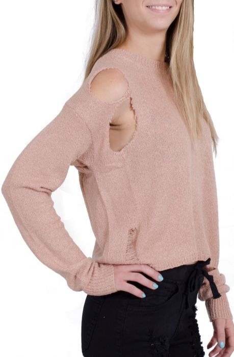 Vintage Distressed Knit Top in Light Mauve