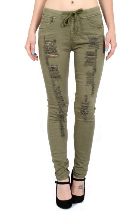 Dyed Destroyed Twill Joggers in Olive