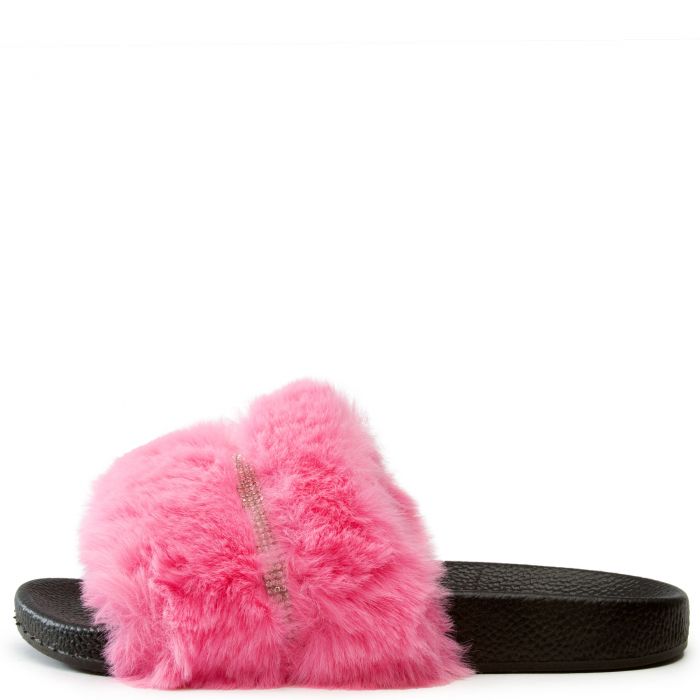 Pink Mink Fur Slides