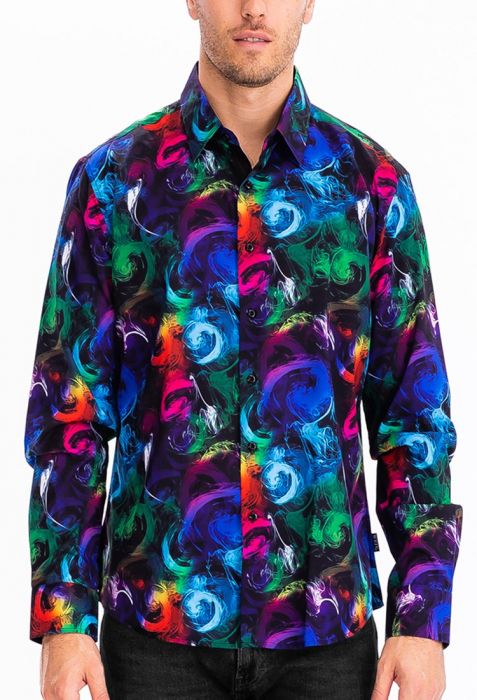 WEIV PRINTED POLY SPX BUTTON DOWN SHIRT 7507 - Karmaloop