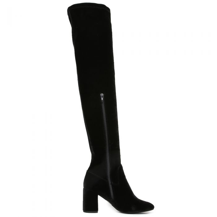Cienega Black Velvet Heeled Thigh-High Boots