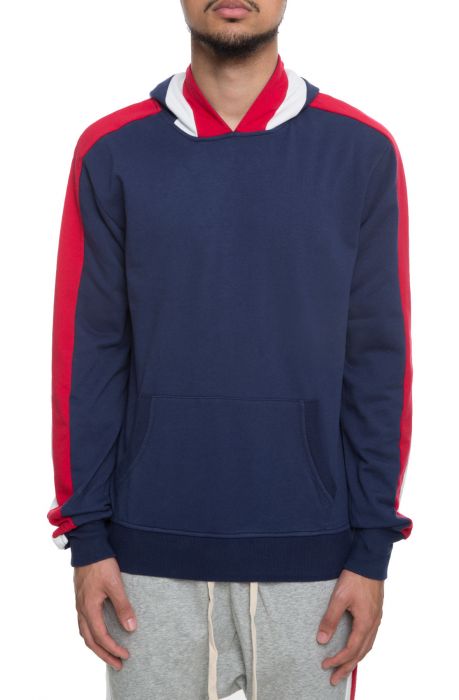 The Freeman Taped Hoodie in Navy and Red
