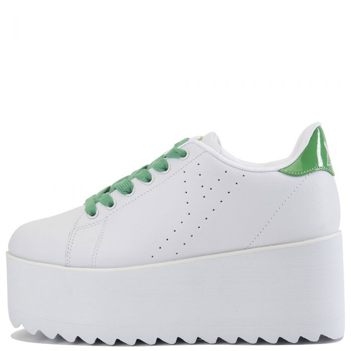 Women's Lala White Green Platform Sneakers