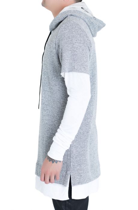The LS Essential Layered Hoodie w/ Sleeve Zips in Heather Grey & White
