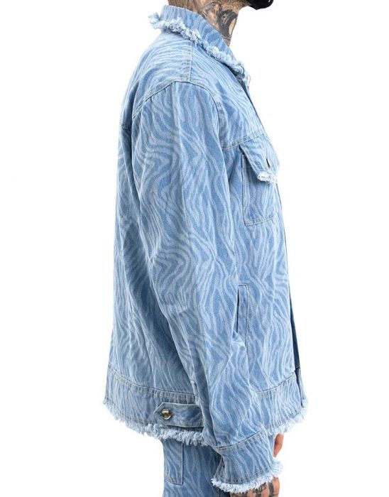 HIDEOUT Waves Pattern Denim Jacket HDTCLTHNG-5DFAB0-LIGHTDENIM - Karmaloop
