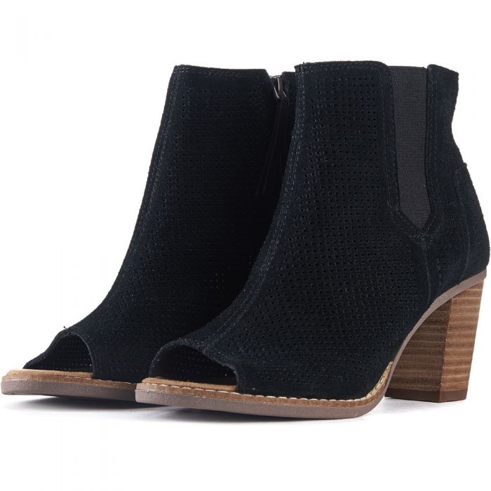 Toms for Women: Majorca Perforated Black Suede Heel Booties