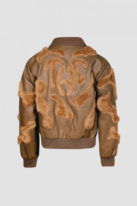 Faux Fur Vegan Leather Camouflage Jacket