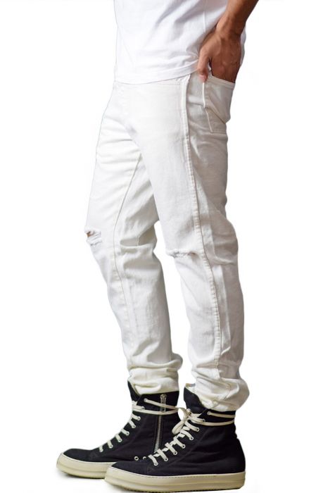 The Tapered Ripped Denim Jeans in White