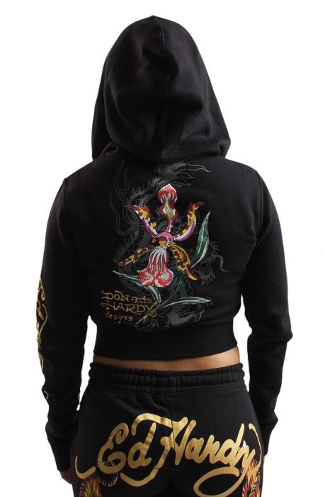 Tigers Orchid Black Crop Zip Hoodie