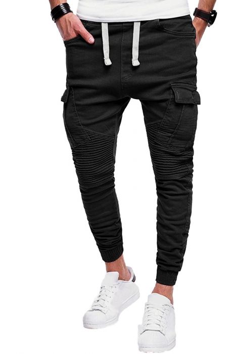 black ruched joggers