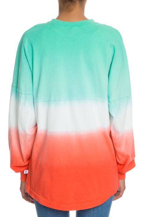The Tess Women's Long Sleeve Ombre Football Tee in Blue and Orange