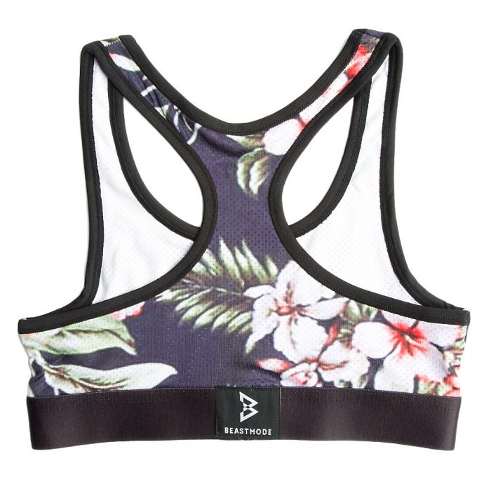 Monochrome Rose Floral Sports Bra