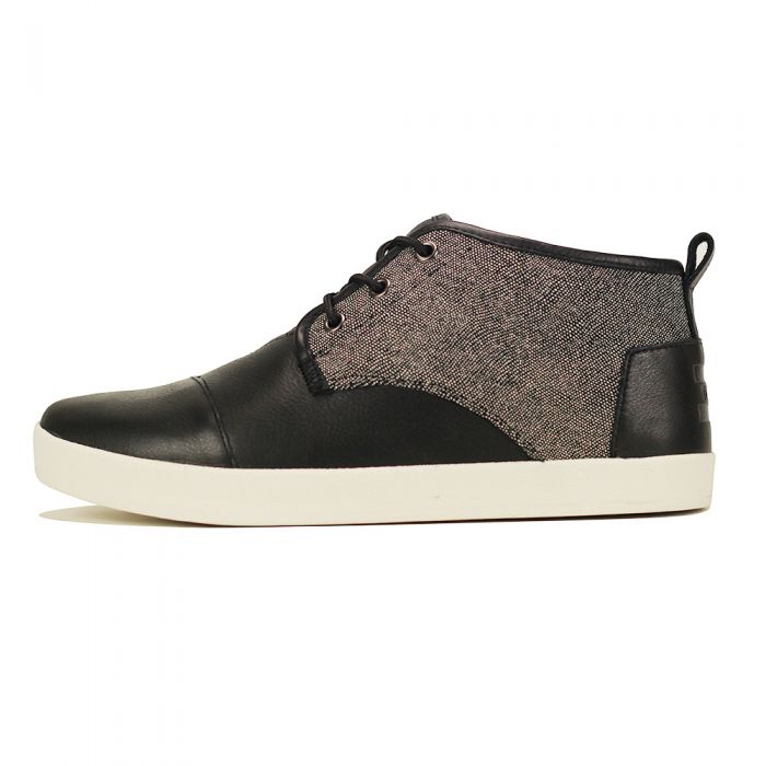 Toms for Men: Paseo Mid Black White Caviar Leather Sneaker