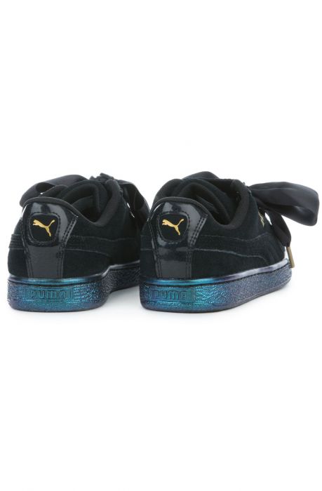 The Suede Heart Satin Sneaker in Black