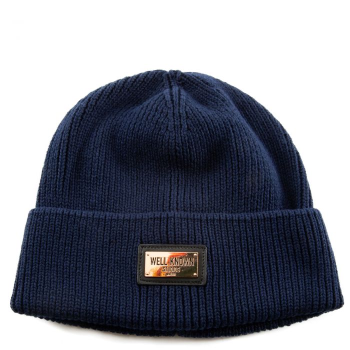 WELL KNOWN STUDIOS Bowery Skully Beanie in Navy 1919700NVY Karmaloop