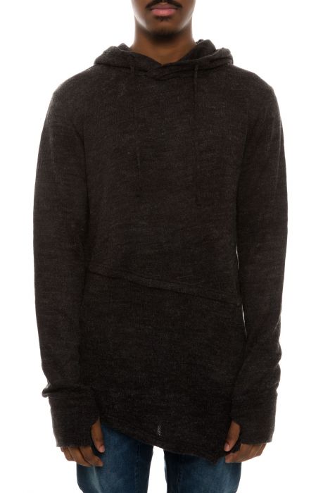 The Asymmetric Knit Pullover Hoodie in Charcoal