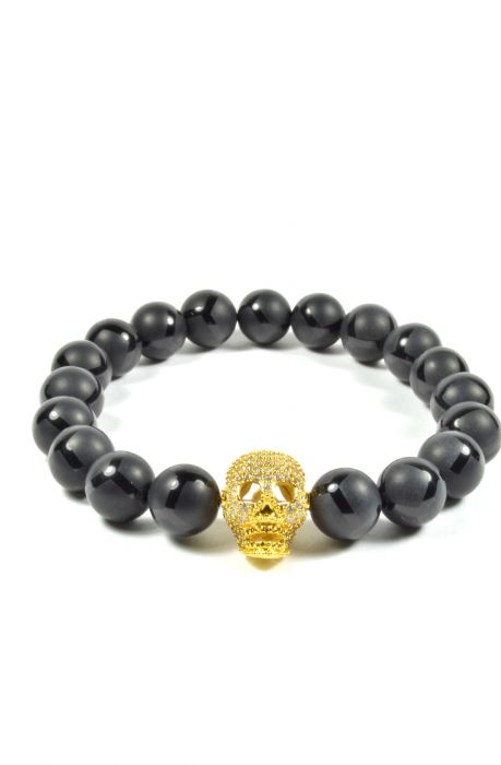 10mm Black Onyx and CZ Gold Filled Skull