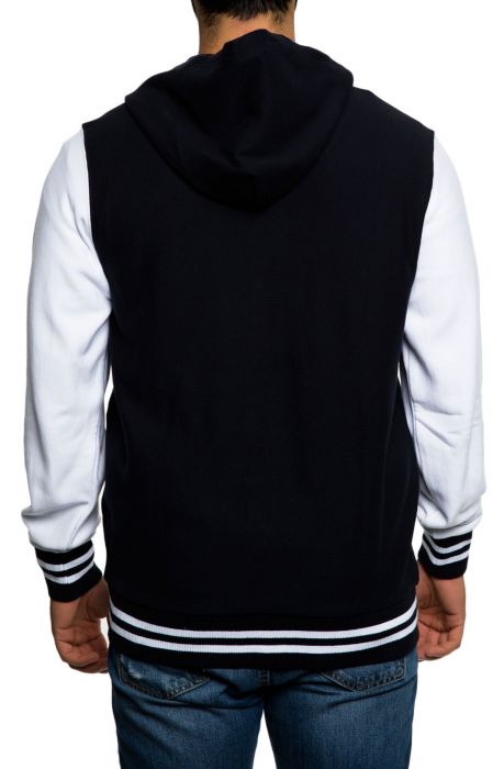 The Classic H Hooded Snap Varsity Jacket in Navy