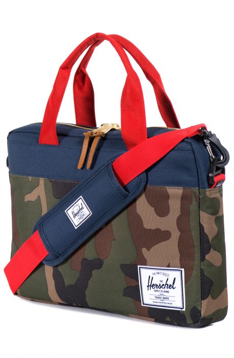 The Hudson Messenger Bag in Woodland Camo, Navy, & Red