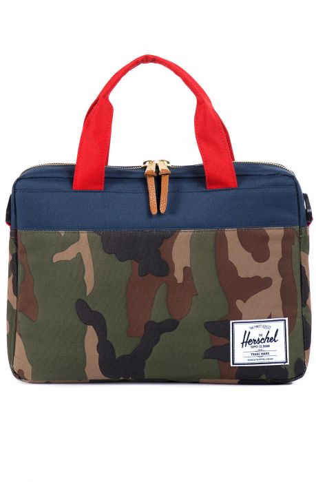 The Hudson Messenger Bag in Woodland Camo, Navy, & Red