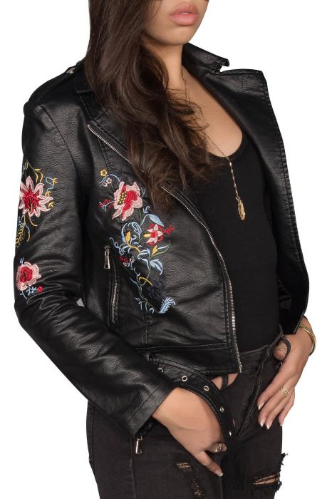 flower leather jacket